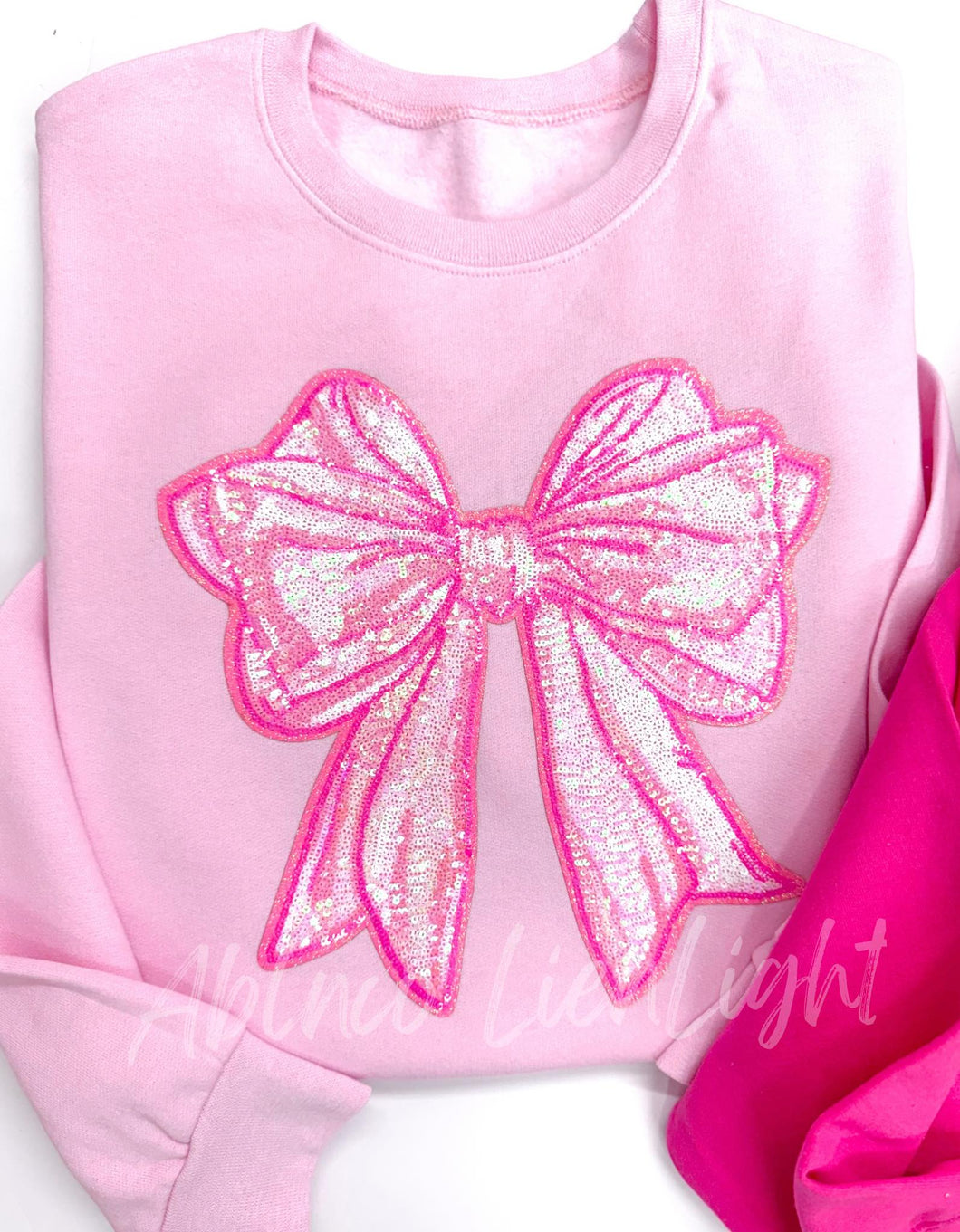 Pink Sequins Valentines Bow Crewneck