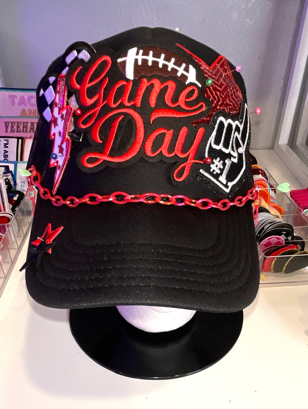 Red Black Game Day Football Trucker Hat