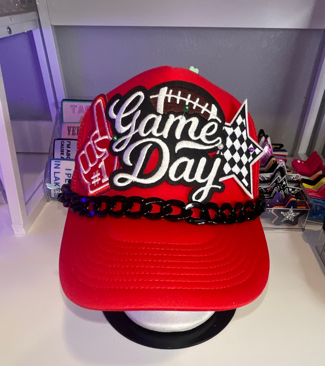 Red White Game Day Football Trucker Hat